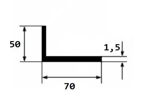 Уголок алюминиевый 50х70х1,5 мм 3 м