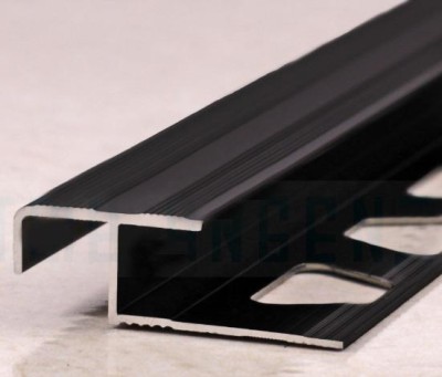 Алюминиевый профиль Z-образный под плитку 10 мм с рифлением ПО-02 Чёрный глянец 2,7 м