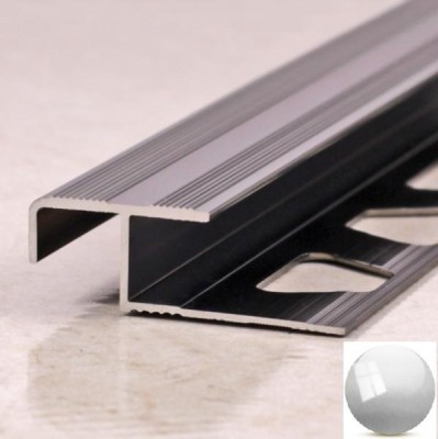Алюминиевый профиль Z-образный под плитку 10 мм с рифлением ПО-02 Графит глянец 2,7 м