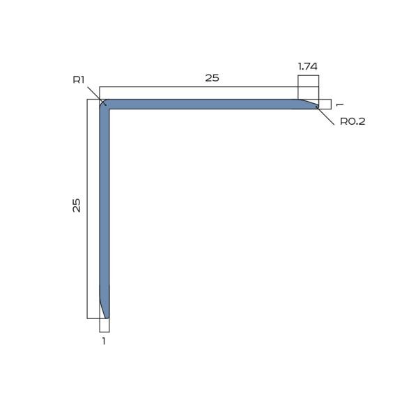 Уголок 25х25 мм алюминиевый NEEXY PV64-45 BBS-D серебро блестящее браш 2.7 м
