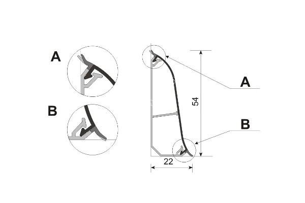 Напольный плинтус из алюминия Aspro A-5ZLCO-A0, A1 54 мм Матовое серебро 2,5 м