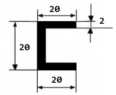 Швеллер алюминий 20х20х20х2 мм 3 м