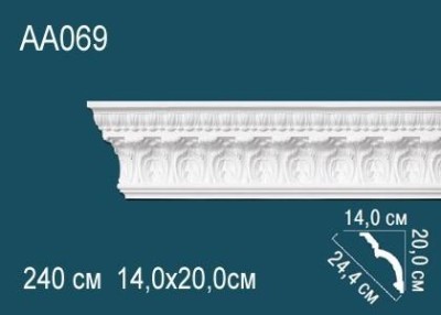 Потолочный плинтус с орнаментом Перфект AA069 200х244х140 мм 2,4 м белый полиуретан