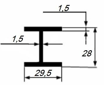 Двутавр 29,5х28х29,5х1,5 мм под 25 мм из алюминия 3 м