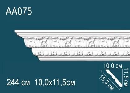 Потолочный плинтус с орнаментом Перфект AA075 115х153х100 мм 2,44 м белый полиуретан